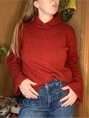 Vintage Fisherman Out of Ireland Red Wool Blend Cowl Neck Sweater | Medium